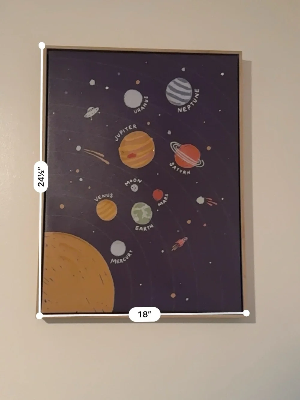 Kids Solar System Wall Art Print - Navy and Yellow